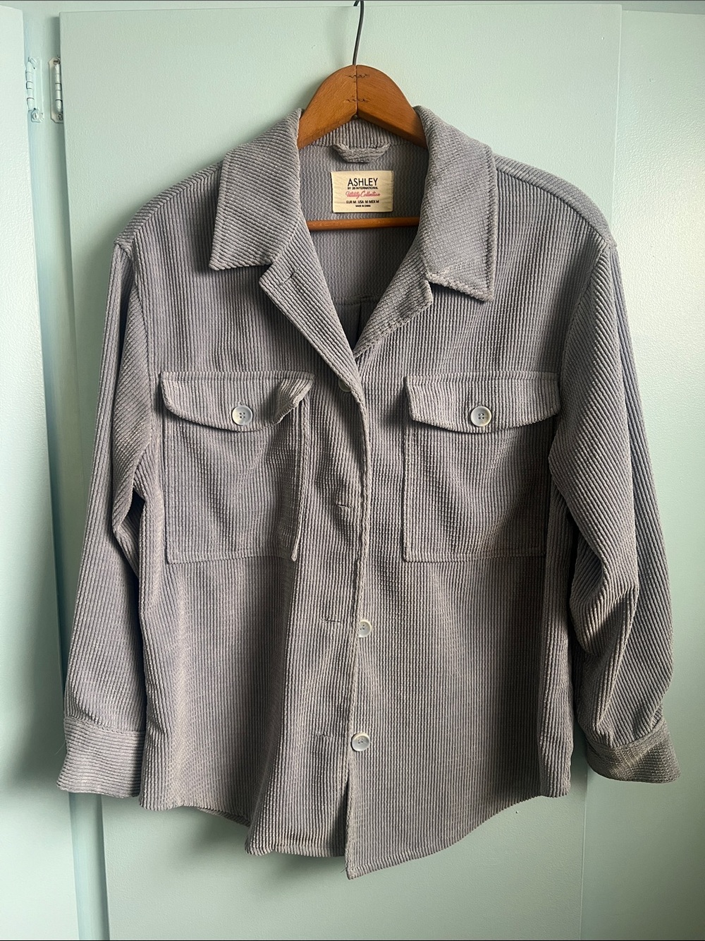 Ashley Oversized Corduroy Shacket in Pale Blue